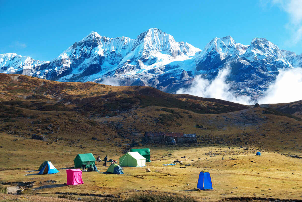 sikkim camping with mountains - Himalayan Institute